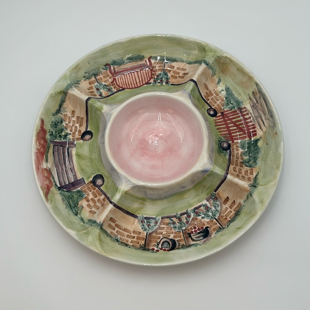 Michal Sparks China Chips & Dip Serving Tray Estate of Mind Design Round